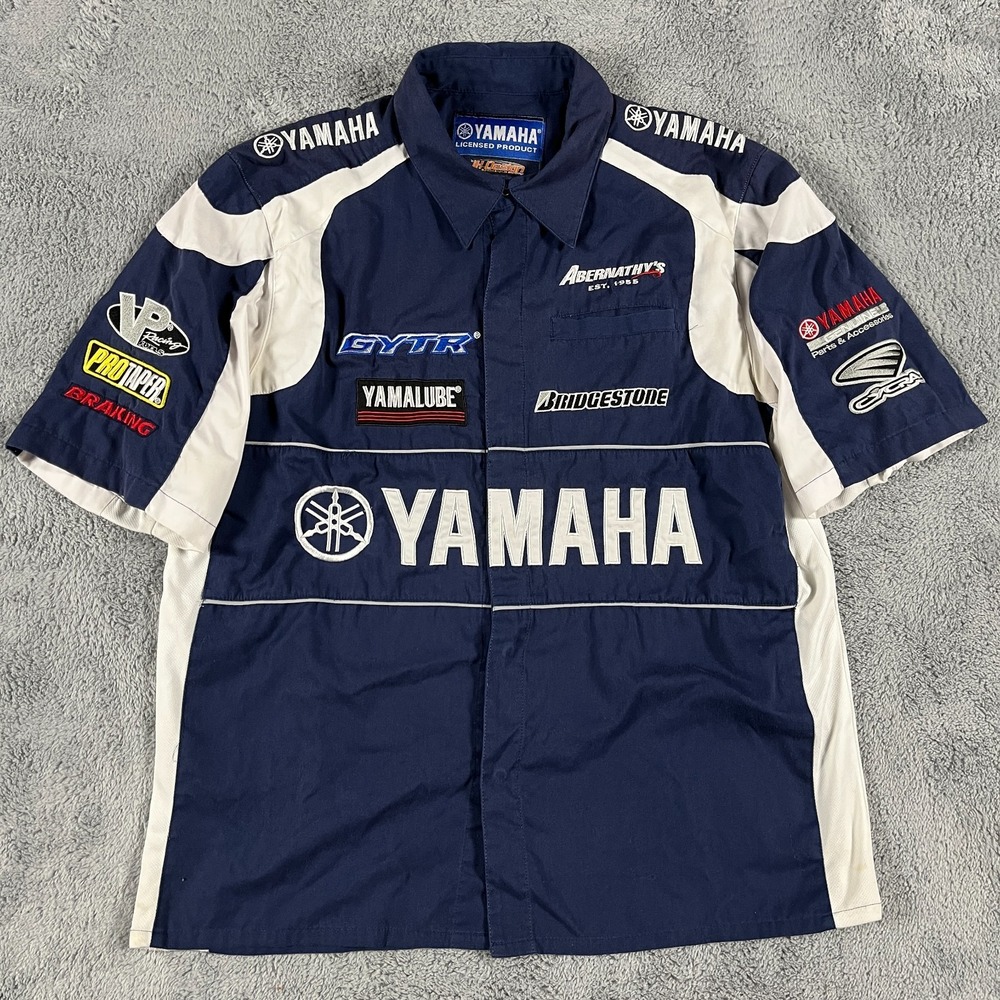 Yamaha Racing JH Design Pit Shirt Mens XL Navy Blue Embroidered Sponsor Logo